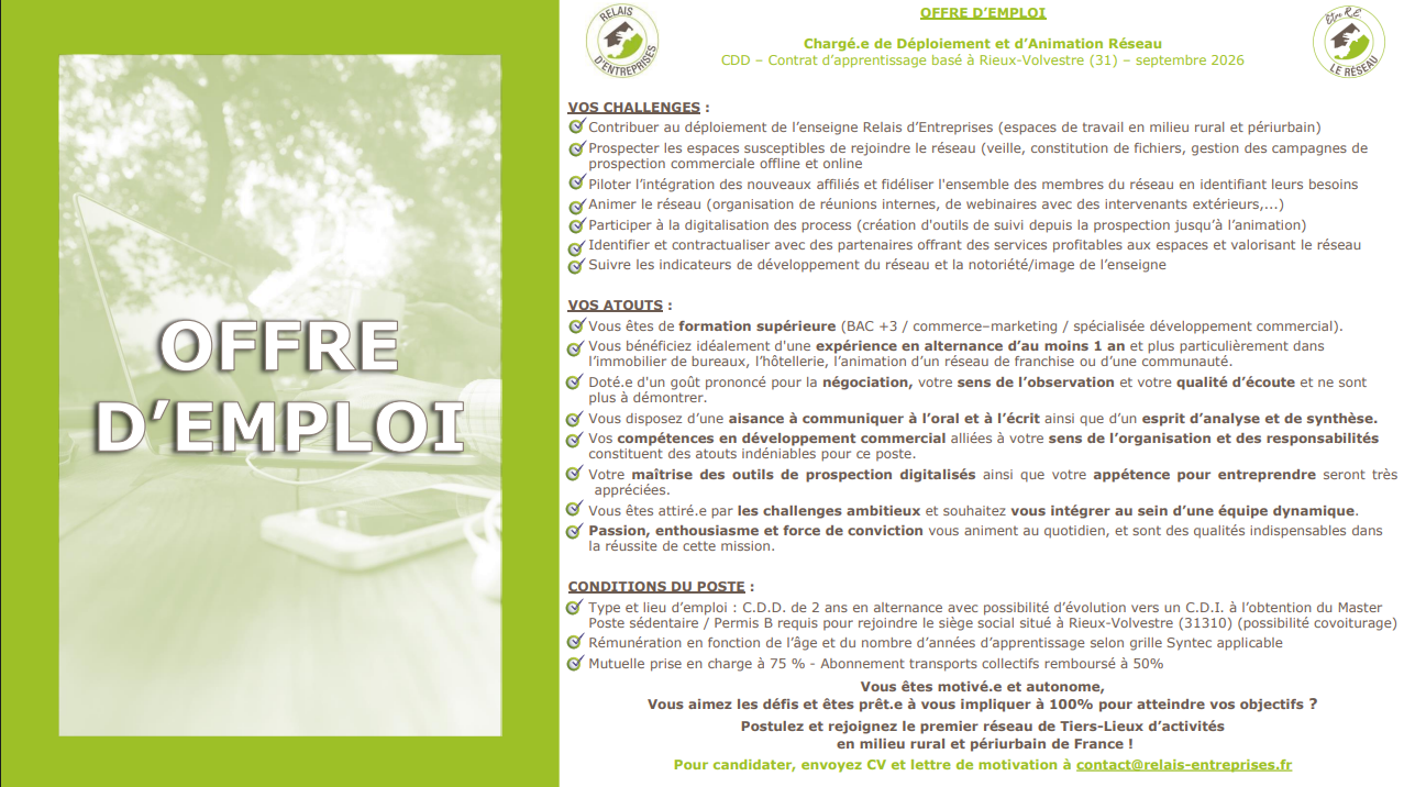 Recrutement Chargé de déploiement et d'Animation Réseau